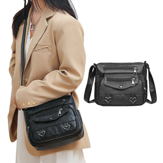 Crossbody Bag for Women Leather Messager Bag Large Capacity Shoulder Bag Black
