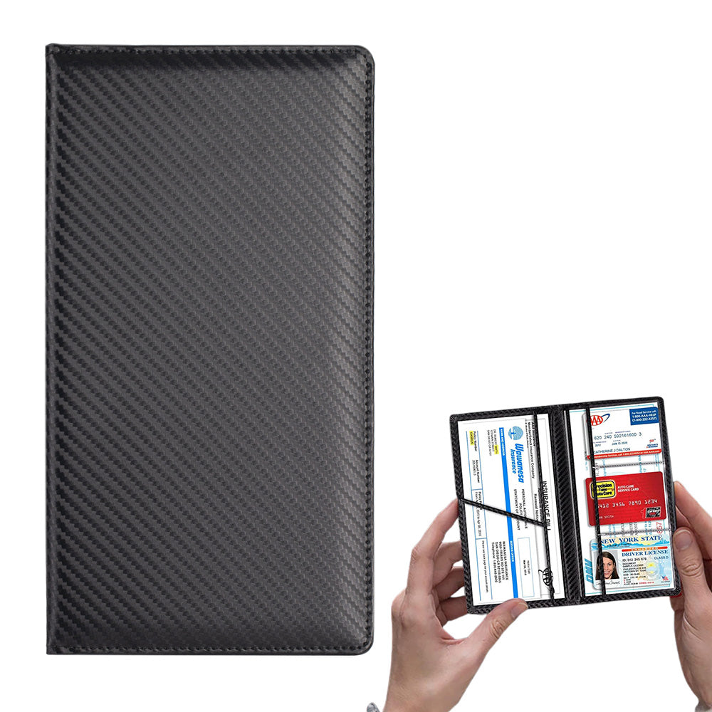 Car Registration and Insurance Card Holder Vehicle License Document Organizer Carbon Fiber Black
