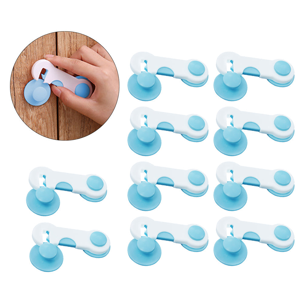 Set of 10Pcs Child-Proof Cabinet Locks Self-Adhesive Fridge Lock Child Safety Latches Blue