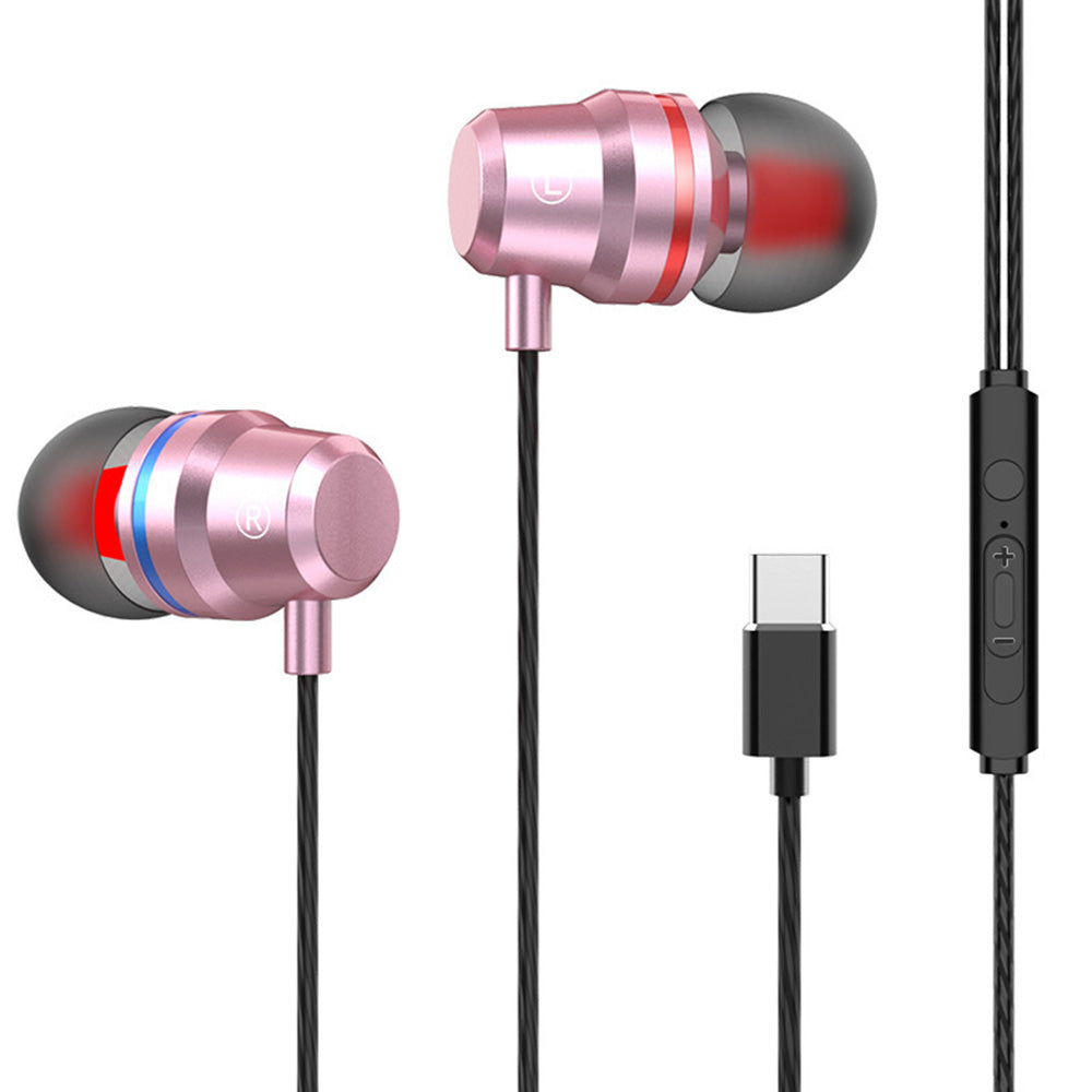 USB-C Over-Ear Hook Headphones for iPhone 16/15 Pro Max & Galaxy S25 Rose Gold