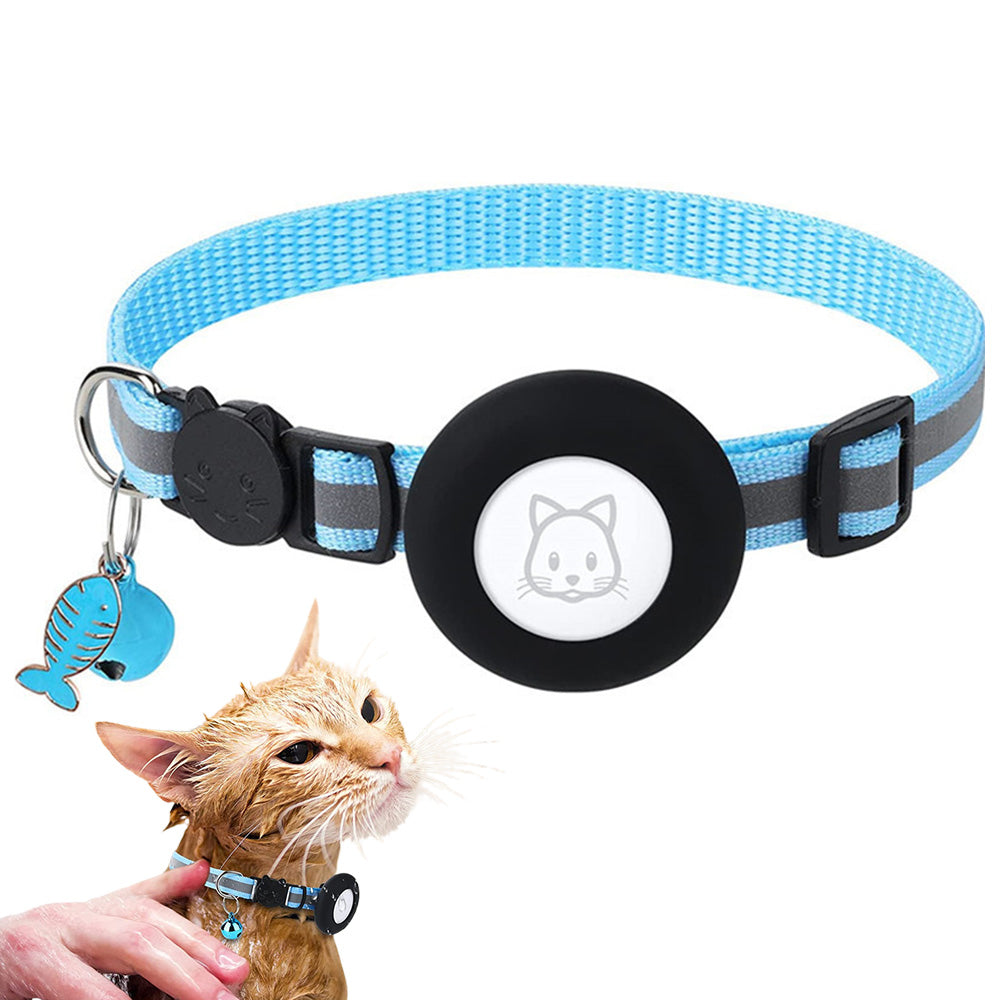Reflective Cat Collar Compatible with Apple Airtag Adjustable Airtag Holder for Cat Dog Kitten Puppy Blue