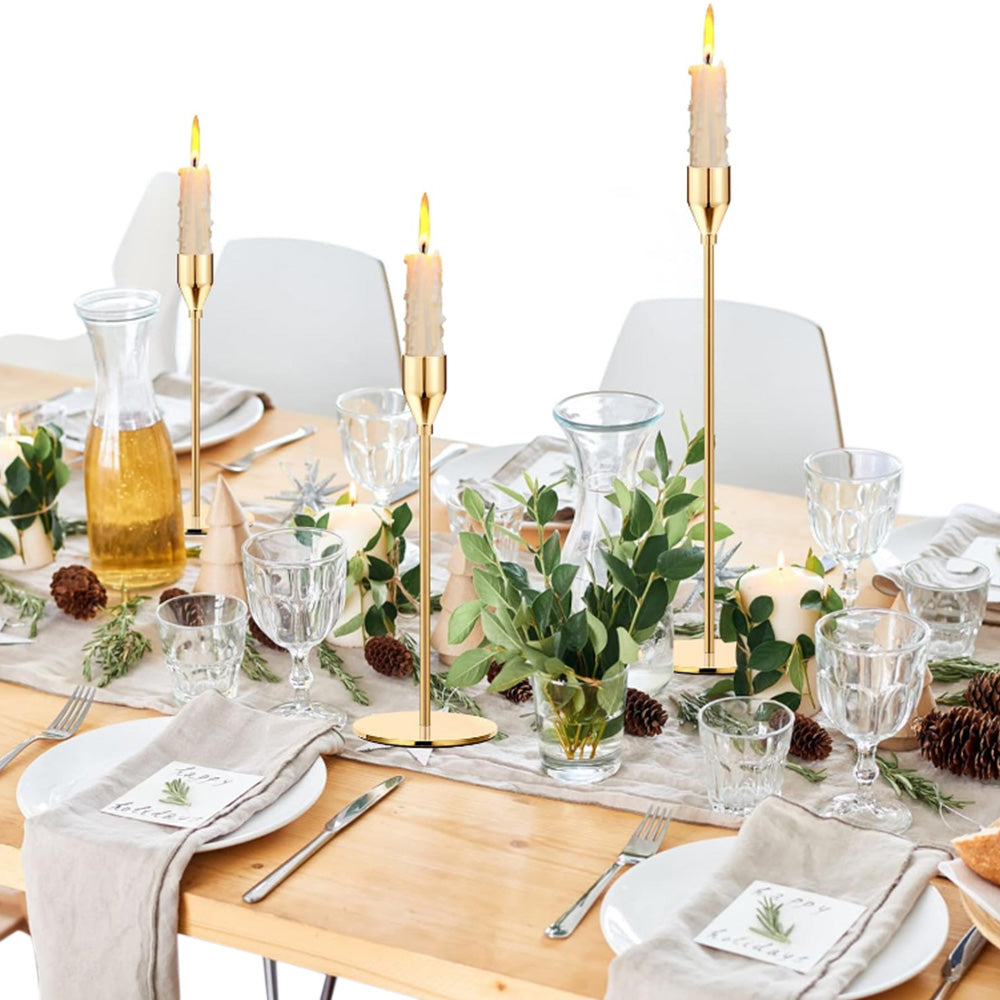 3Pcs Set Metal Candle Holders Taper Decorative Candlestick Holders for Wedding Dinning Party Golden
