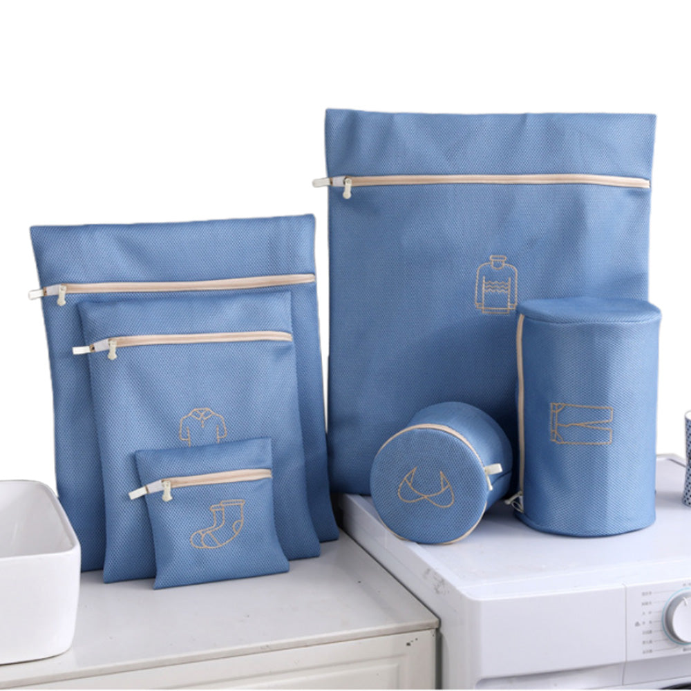 6Pcs Set Mesh Washing Bags Laundry Bags Clothes Wash Bags Blue