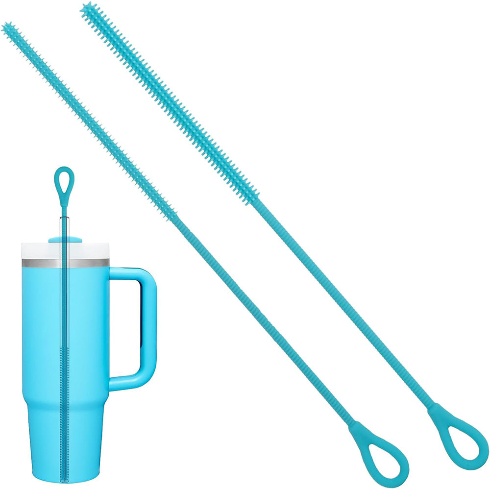 2Pcs Silicone Straw Cleaner Brushes Reusable Straw Cleaner with Bendable Steel Core Blue