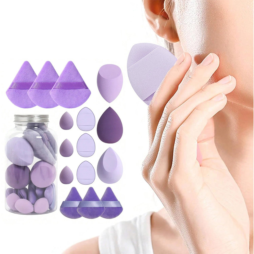 Makeup Sponge Set with Case Triangle Puff for Liquid Cream Powder-15 Piece Set