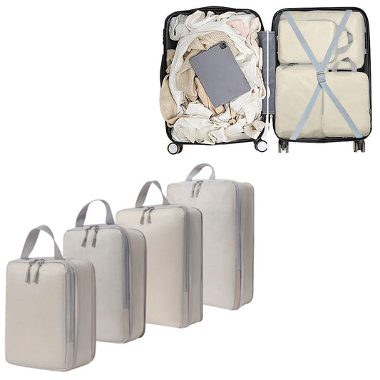 4Pcs Compression Packing Cubes Travel Luggage Storage Bags Organizers Beige
