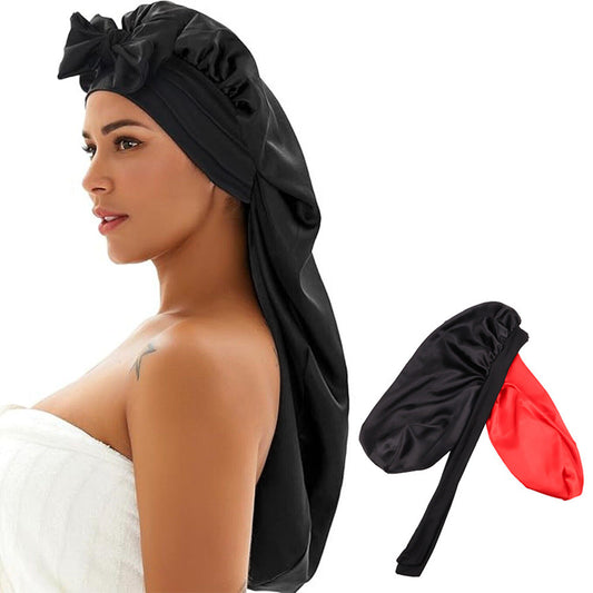 Double-Side Long Hair Bonnet for Sleeping Women Sleeping Cap with Tie Band Mixcolor