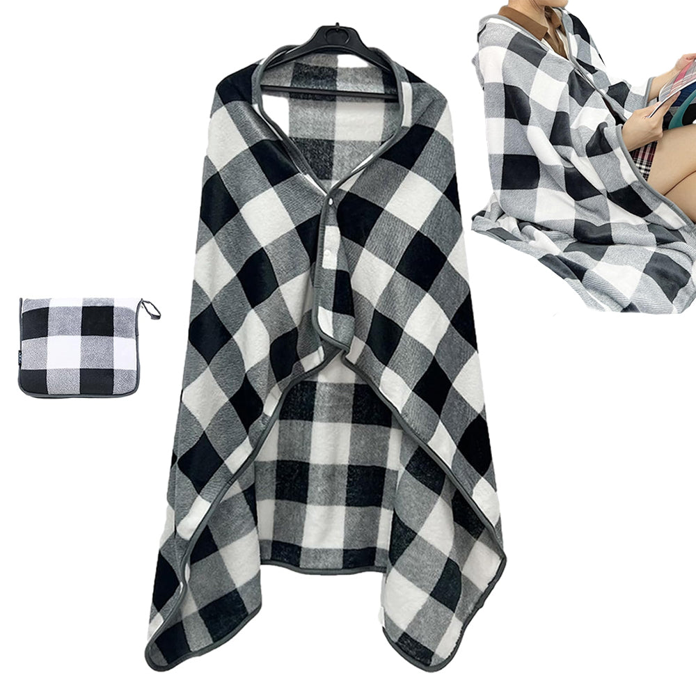 3-in-1 Travel Plane Shawl Blanket Multi-Functional Pillow Cloak Black and White