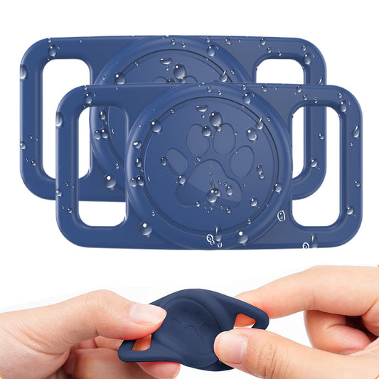 2PCS Waterproof Silicone Dog Collar Holder for Apple AirTag Blue