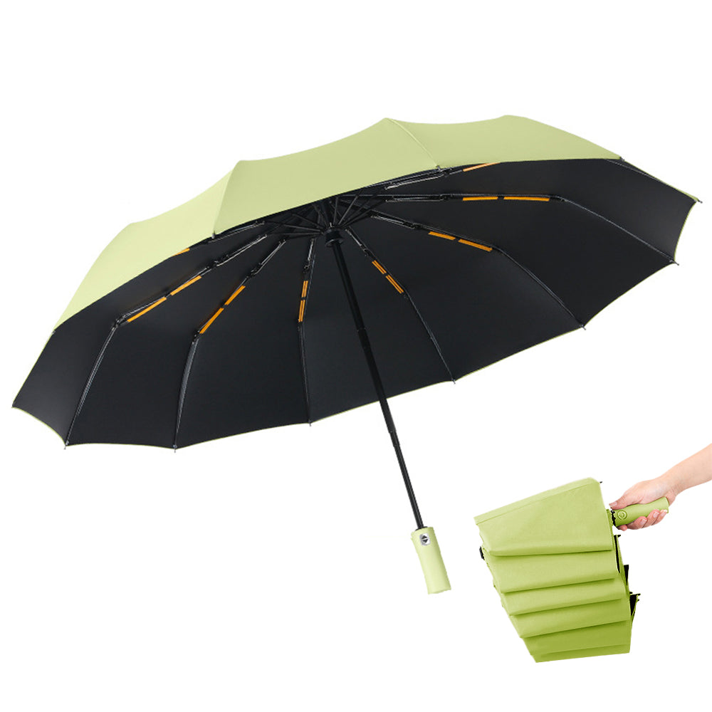 Automatic Folding Umbrella UV Protection Sun Umbrella with Safe Reflective Stripe Green