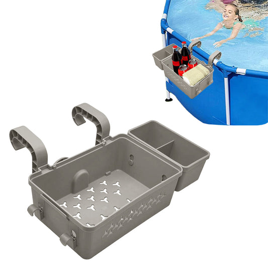 Hanging Poolside Storage Baskets with Cup Holders Above Ground Pool Accessories Grey