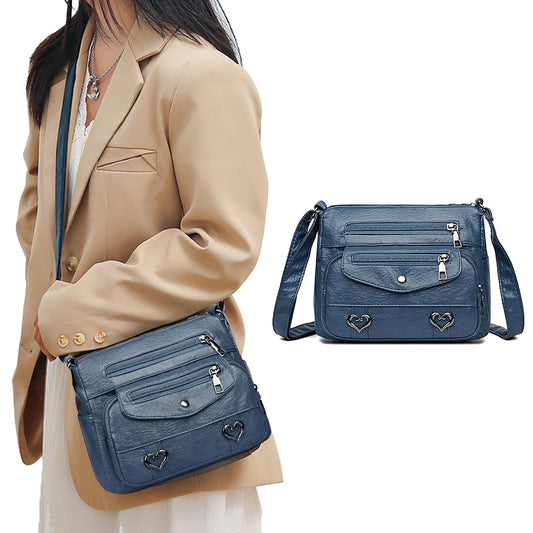 Crossbody Bag for Women Leather Messager Bag Large Capacity Shoulder Bag Blue