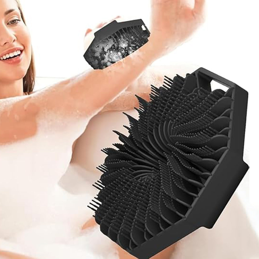 Silicone Body Scrubber Exfoliating Shower Brush with Anti-Slippery Handles Bathing Tool Black