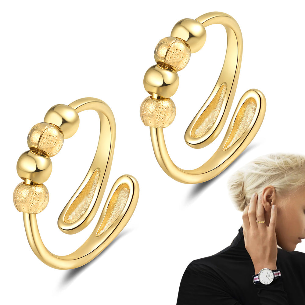 2Pcs Opening Fidget Spinner Rings for Women Adjustable Stress Spinning Rings Gold