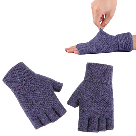 Winter Warm Fingerless Gloves Thermal Half Finger Knitted Mittens Navy