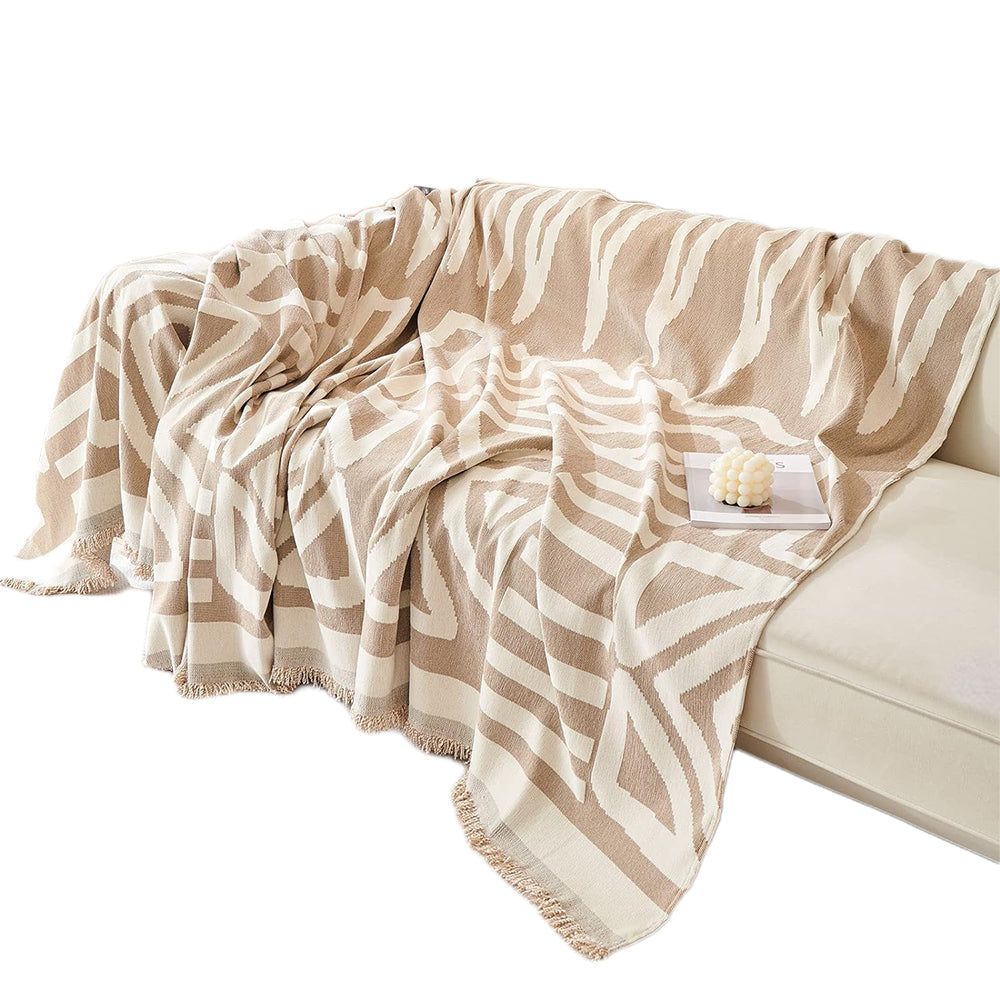 Boho Couch Cover Geometric Sofa Blanket Furniture Protector Beige