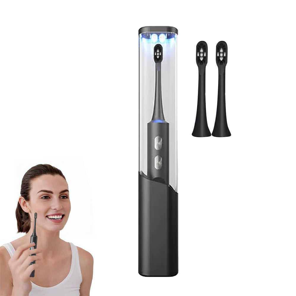 Travel Electric Toothbrush Self-Cleaning Vibration Toothbrush with 2Pcs Replacement Brush Head and Disinfection Storage Case Black