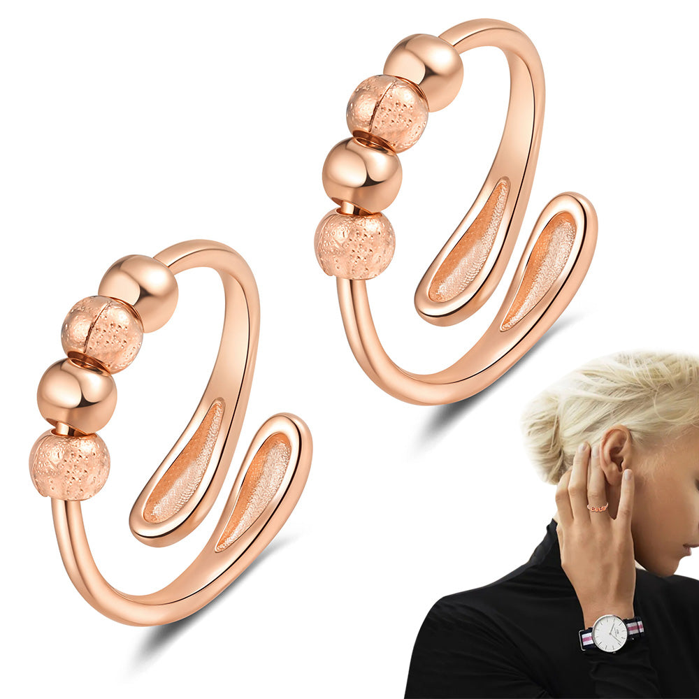 2Pcs Opening Fidget Spinner Rings for Women Adjustable Stress Spinning Rings Rose Gold