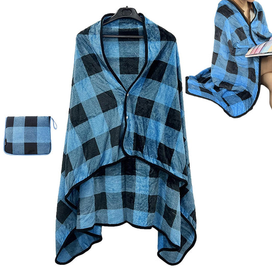 3-in-1 Travel Plane Shawl Blanket Multi-Functional Pillow Cloak Blue