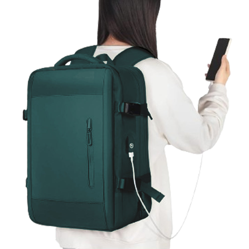 Expandable Travel Backpack Large Water-Resistant Carry on Backpack with Shoe Compartment Green