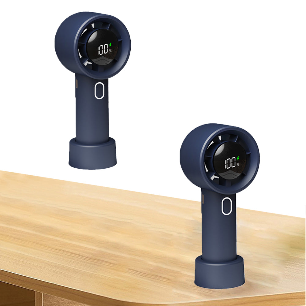 Portable Handheld Turbo Fan with Digital Display Rechargeable Pocket Hand Fan for Travel Outdoor Blue