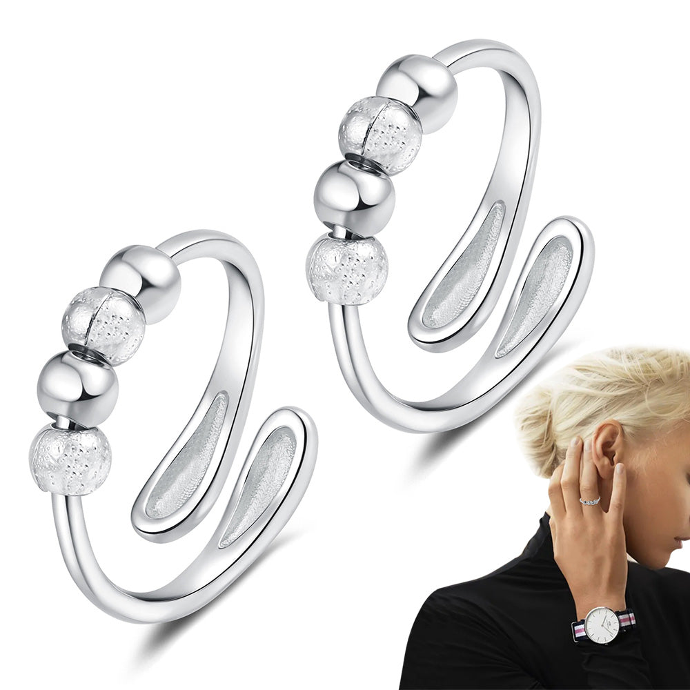 2Pcs Opening Fidget Spinner Rings for Women Adjustable Stress Spinning Rings Silver