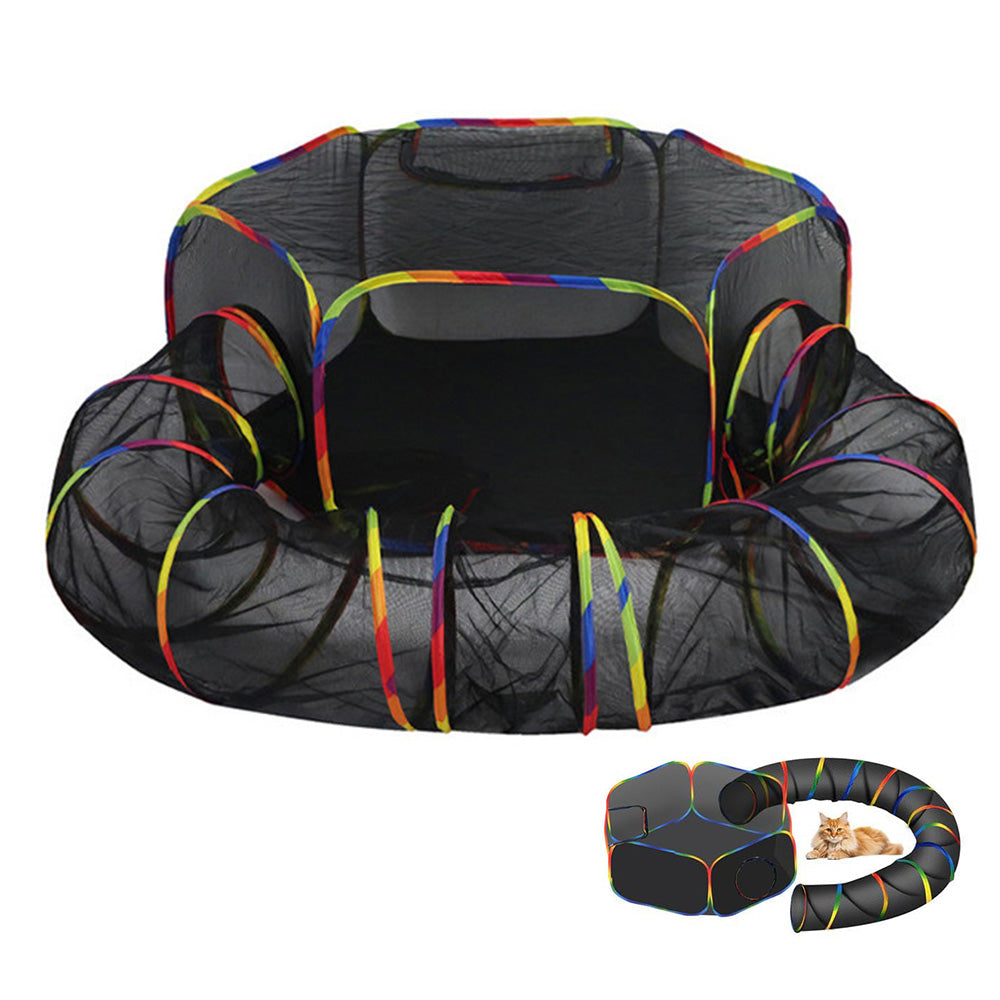 Outdoor Rainbow Cat Playpen ââ‚?Circular Enclosure with Tunnel & Catio