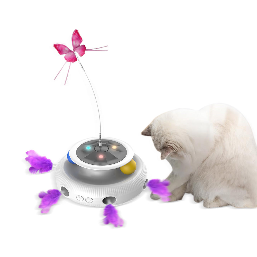 3-in-1 Automatic Moving Cat Toy Rechargeable Feather Butterfly Tracking Ball Interactive Toy