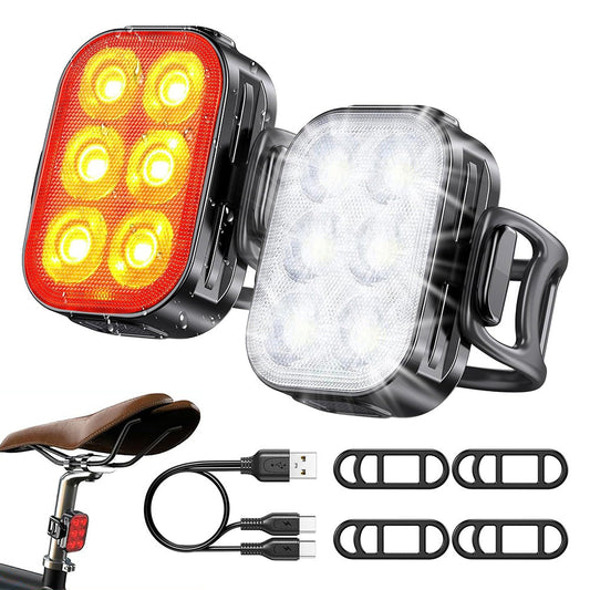 Water Resistant Front and Back Bike Lights for Night Riding USB Rechargeable Bicycle Headlight and Tail Light Set