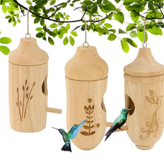3PCS Hummingbird House Wooden Bird Houses For Outside Hanging Decor
