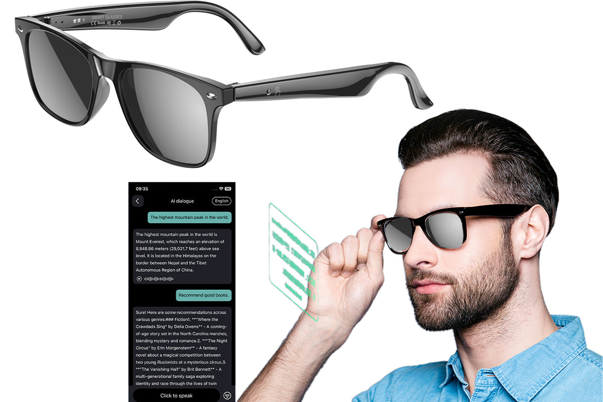 AI Translator Smart Glasses 134 Languages Open Ear Sound with Mic and Speakers -Sunglasses