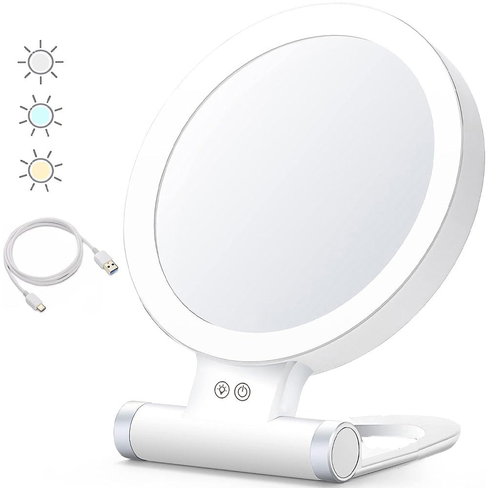 Double-Sided 1X/30X Magnifying Foldable Makeup Mirror with 3 Color Lights