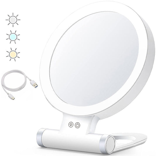 Double-Sided 1X/30X Magnifying Foldable Makeup Mirror with 3 Color Lights