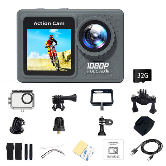 1080P Underwater Camera with Dual Screen Water-Resistant Sports Camcorder Video Camera with 32G TF Card