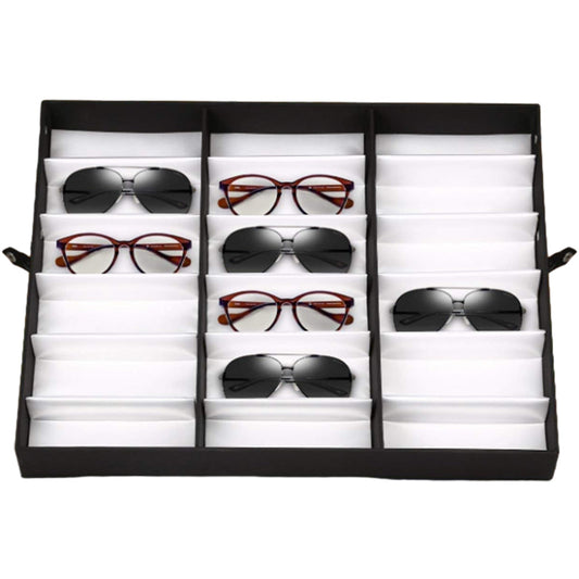 18-Slot Sunglasses Organizer Box Eyewear Display Tray Snap Close Nylon Eye Glasses Case