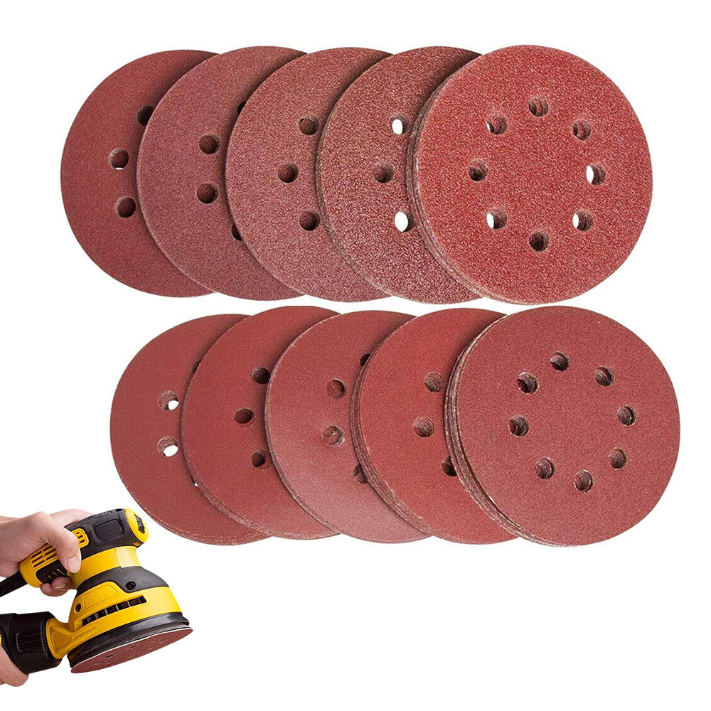 100Pcs Set 50-Inch Sanding Discs 8-Hole Round Sandpapers for Random Orbital Sander