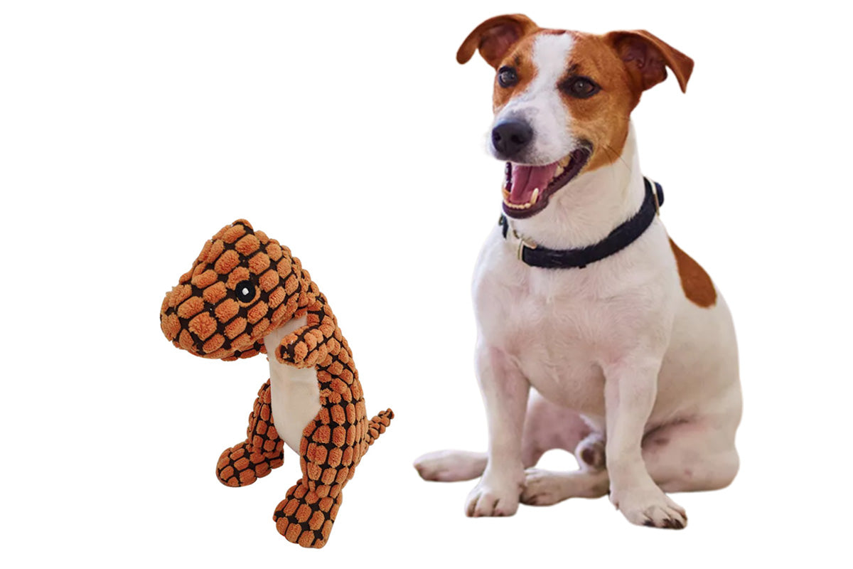 Indestructible Robust Dino-Plush Dog Toy Fluffy Dinosaur Pet Sound Chew Squeaky-Orange