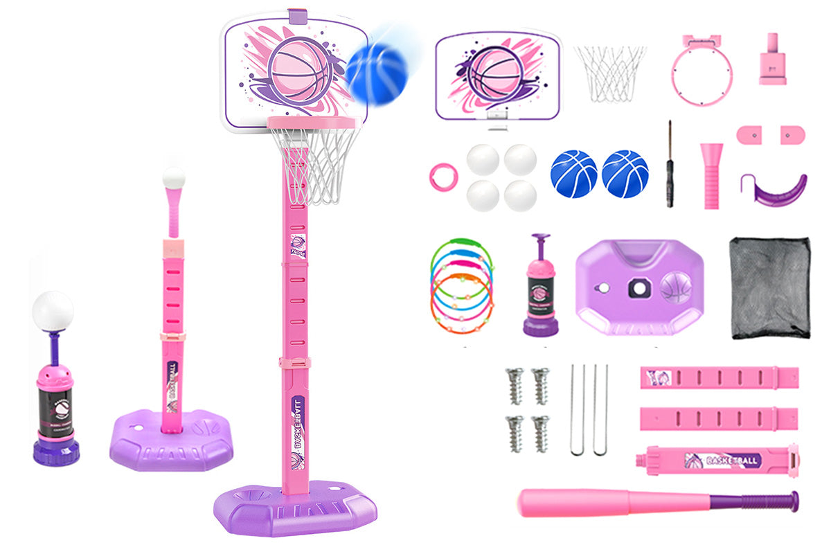 4 in 1 Basketball Hoop for Indoor Sport Basketball Hoop Door Room Mini Backboard Toy-Pink