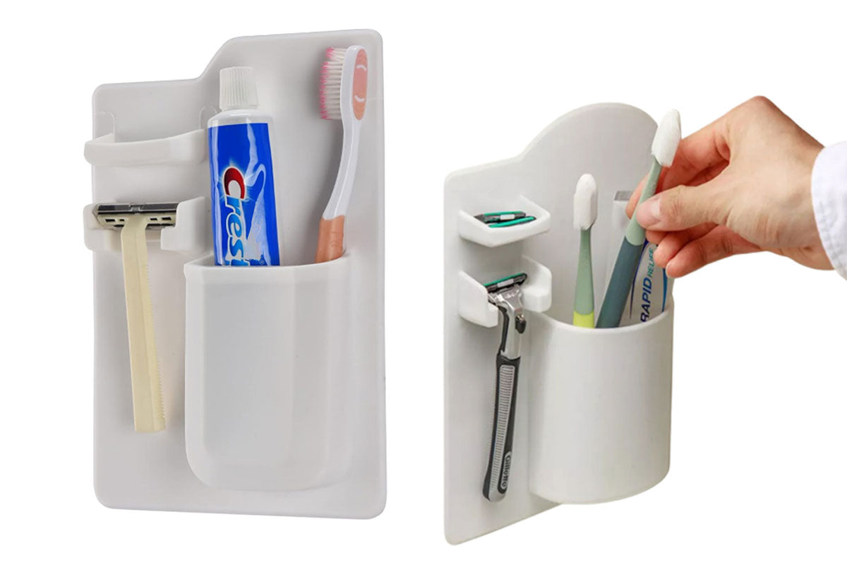Silicone Wall Mount Razor Toothbrush Toothpaste Stand Bath Shower Storage Holder-White