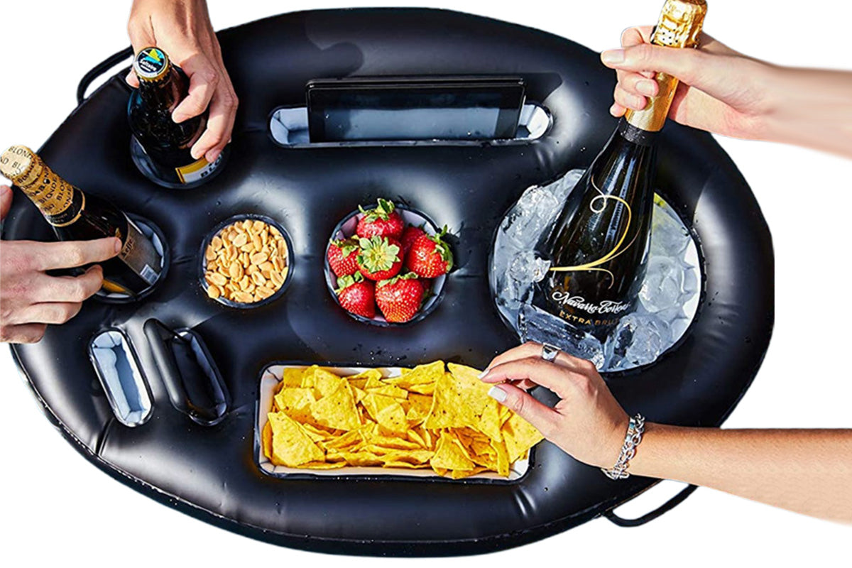 9 Holes Inflatable Swimming Pool Floating Tray Beer Drink Cup Holder for Beach Party-Black