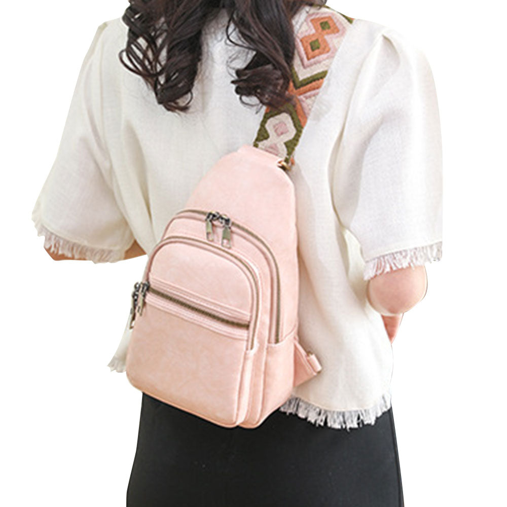 Women Sling Bag PU Leather Crossbody Bag Shoulder Bag Pink