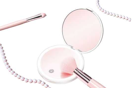 Mini Mirror With Lights Magnification LED Compact Mirror Travel Mirror For Pocket-White