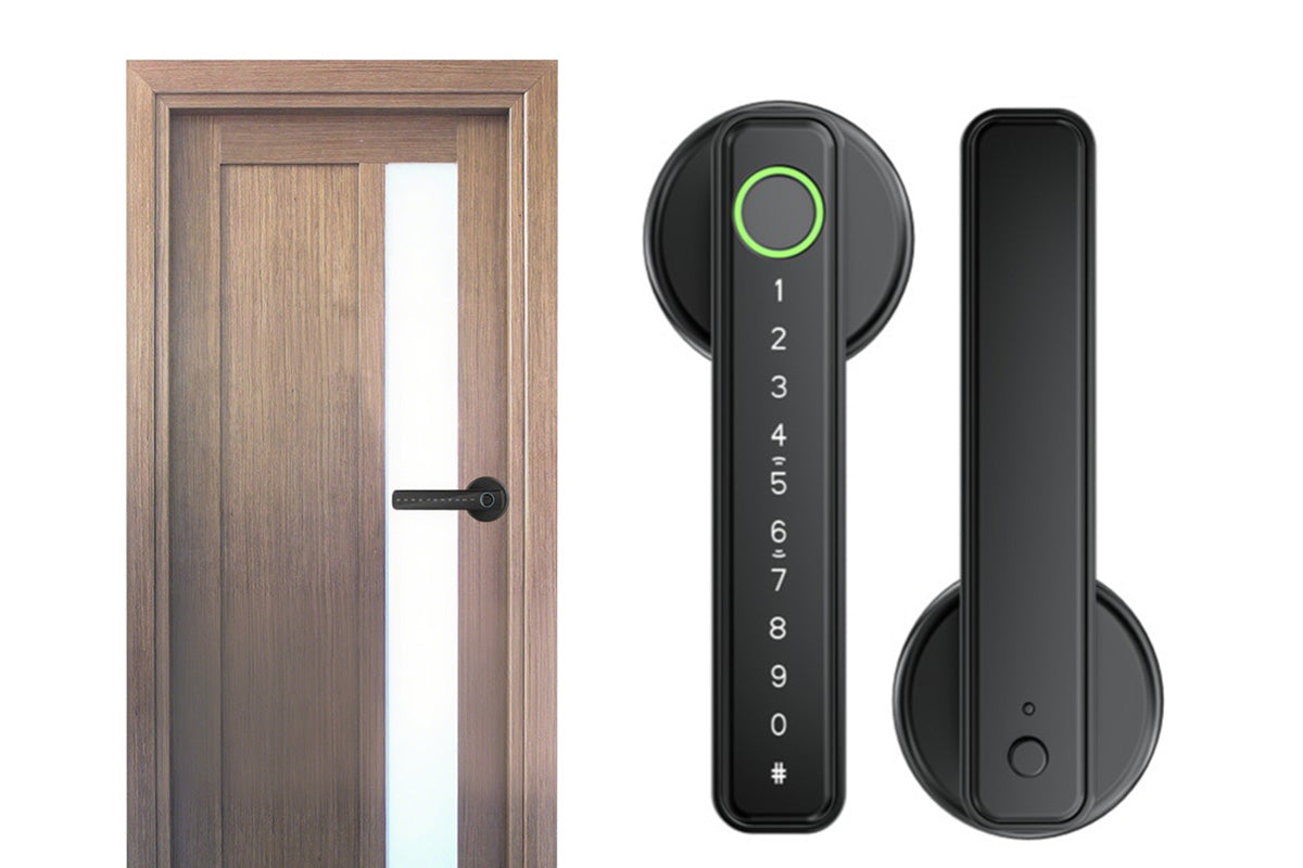 5 in 1 Smart Door Lock Fingerprint Door Knob with IC Cards and Backup Keys -Black