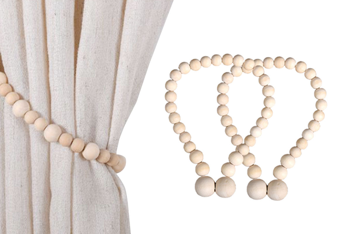 2Pcs 49CM Rtain Tieback Boho Wooden Bead Rope Curtain Tie