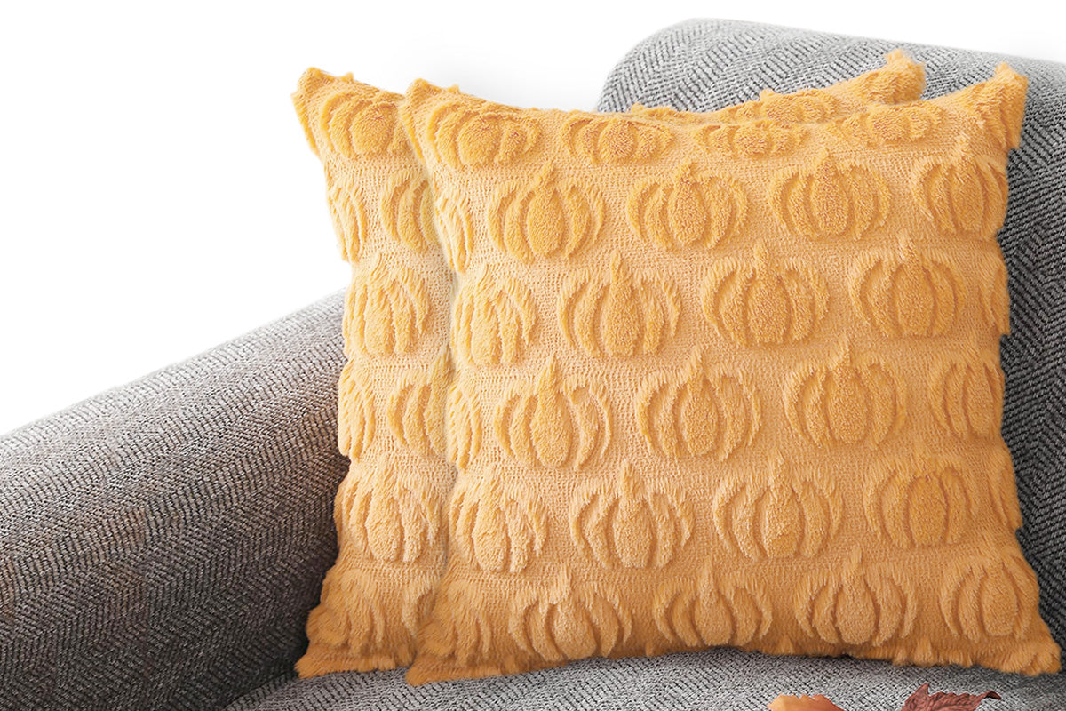 Fall Pillow Covers Halloween Pumpkins Faux Fur Pillowcase for Chair Sofa-Orange