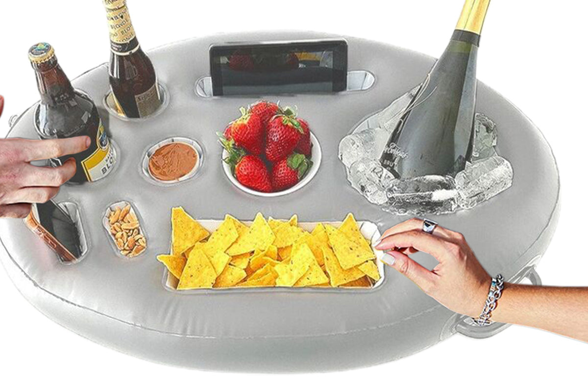 9 Holes Inflatable Swimming Pool Floating Tray Beer Drink Cup Holder for Beach Party-Silver
