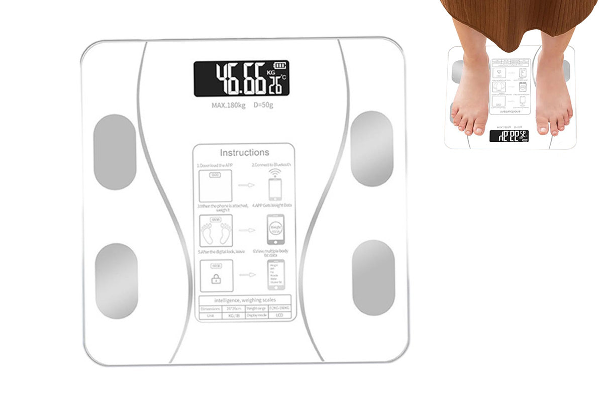 Smart Digital Bathroom Body Fat Scale 180KG Bluetooth Scales Weight for BMI Water-White