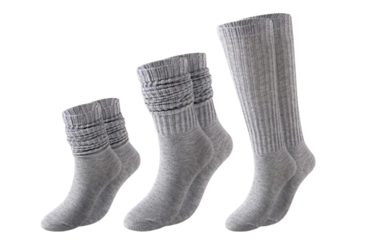 3 Pairs Warm Scrunchy Slouch Socks Women Stacked Loose Casual Knee High Boot Sock-Grey