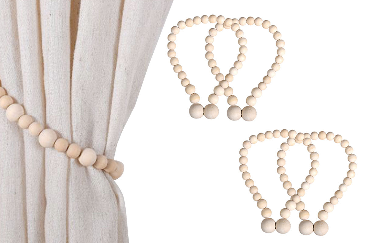4Pcs 49CM Rtain Tieback Boho Wooden Bead Rope Curtain Tie