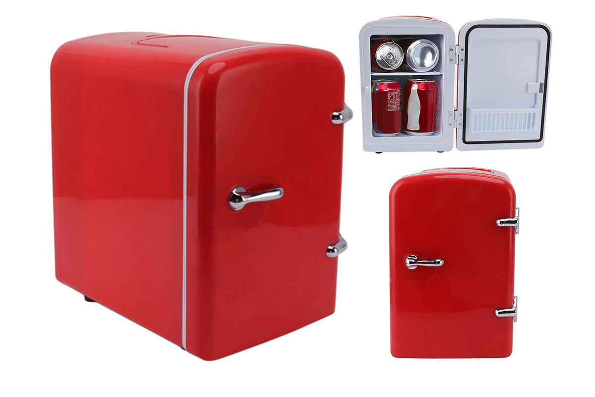 4L 6 Cans Mini Refrigerator Home Portable Mini Fridge for Drinks Bar-Red